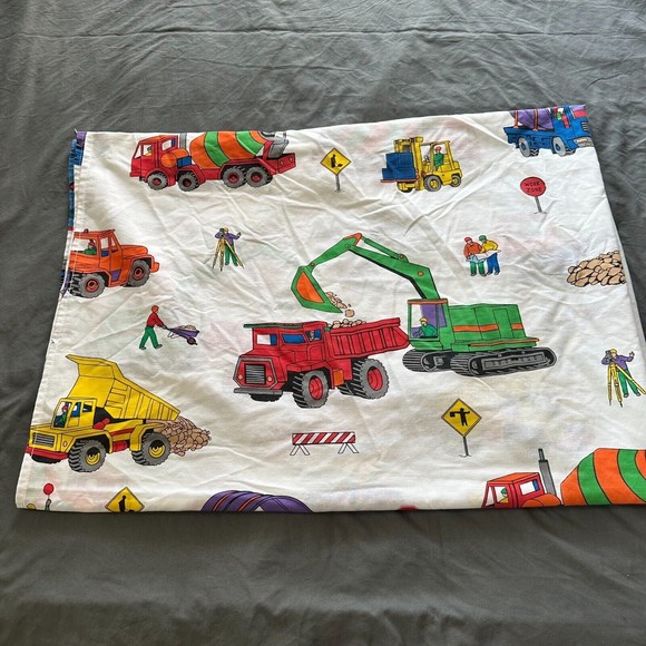 Vintage Canon Road Works Construction Flat Twin Sheet, Pillowcase, Sham - Picture 8 of 10